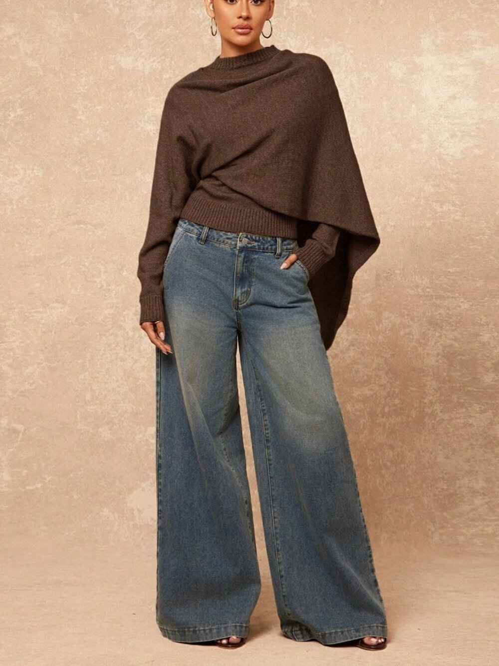 Coffee Brown Women's Elegant Dark Turtleneck Office Sweater - Picture 3 of 8